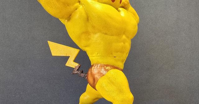 Ultra Swole Pikachu with Pokéball Base 3D model thumbnail