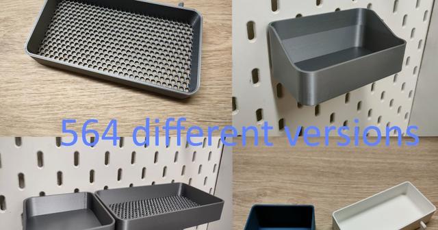 Bin for Ikea skadis - 564 models - hooks need support 3D model thumbnail