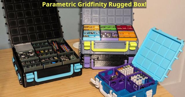 Gridfinity Rugged Storage Box, Parametric and Customizable 3D model thumbnail